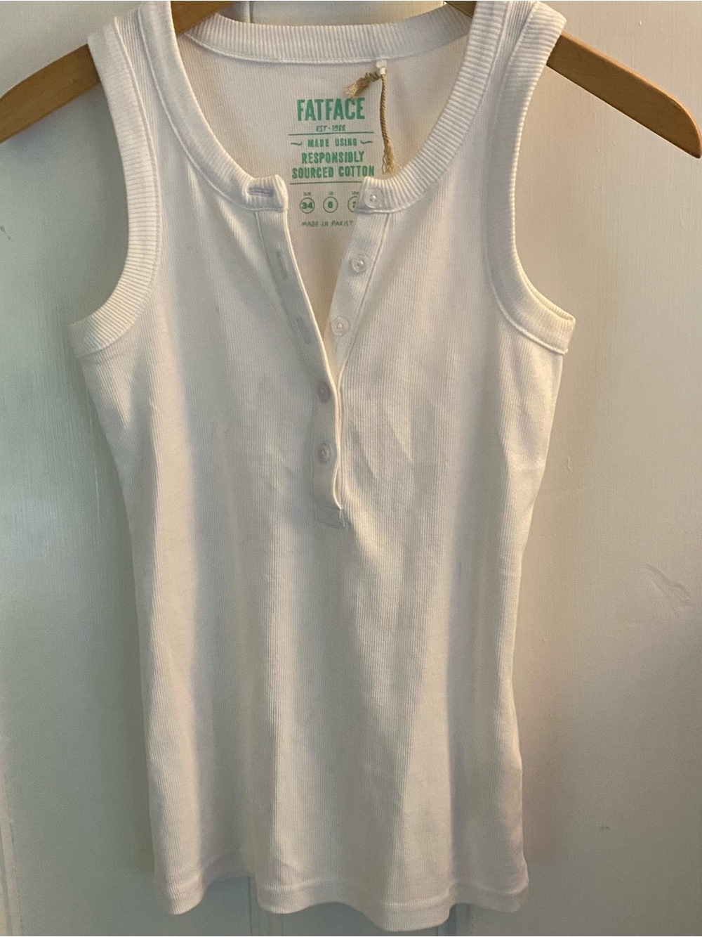 Fatface Tank Top Women’s 2 White Solid Sleeveless Button Front Cotton Summer